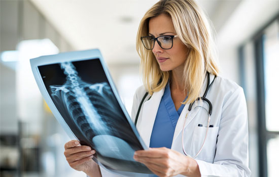 Aboutus_image Surgeon looking at an X-ray of a patient's spine
